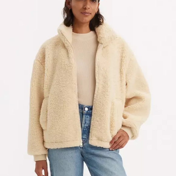 Levi's Sherpa Teddy Jacket Creme Brulee Cream - Picture 1 of 2
